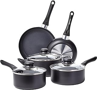 Anuncio patrocinado: Amazon Basics Juego de utensilios de cocina antiadherentes, 8 Unidads (5 ollas + 3 tapas), Negro
